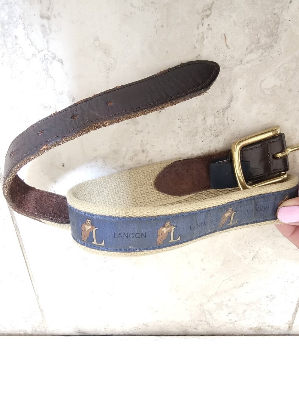 Vineyard Vines Personalized- Landon Beige & Blue Canvas Leather 28